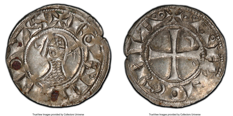 Principality of Antioch. Bohemond III Pair of Certified "Helmet" Denier ND (1163...