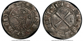 Principality of Antioch. Bohemond III Pair of Certified "Helmet" Deniers ND (1163-1201) AU58 PCGS, Antioch mint, 17mm. Bohemond III head left, crescen...