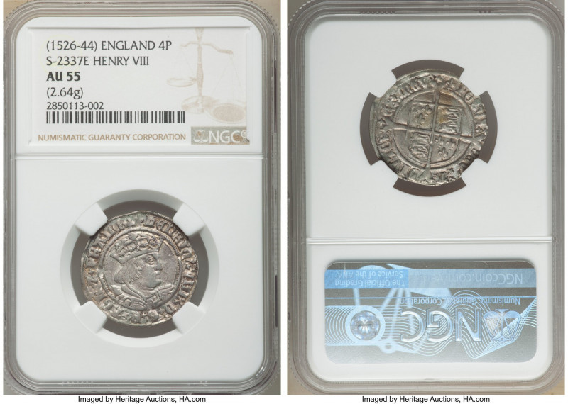 Henry VIII (1509-1547) Groat ND (1526-1544) AU55 NGC, London mint, Lis mm, Secon...