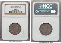 George III Shilling 1787 MS64 NGC, KM607.2, S-3746, ESC-1225. With hearts in Hanoverian shield variety. Rainbow toned obverse, darker reverse. 

HID...