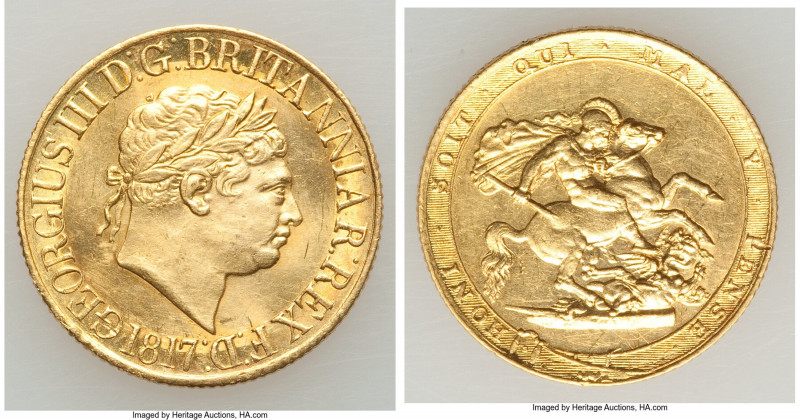 George III gold Sovereign 1817 XF (Altered Surfaces), KM674, S-3785. First year ...