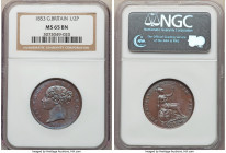 Victoria 1/2 Penny 1853 MS65 Brown NGC, KM726. Baby-blue tone on chestnut brown glossy surface. 

HID09801242017

© 2020 Heritage Auctions | All R...