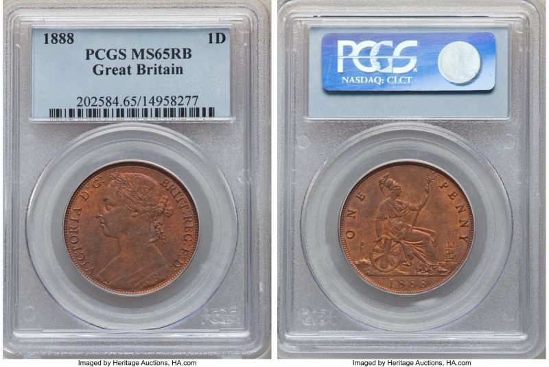 Victoria Penny 1888 MS65 Red and Brown PCGS, KM755, S-3954. Muted fiery red and ...