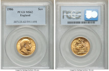 Edward VII gold Sovereign 1906 MS62 PCGS, KM805, S-3969. Shimmering luster with buttery-golden color. 

HID09801242017

© 2020 Heritage Auctions |...