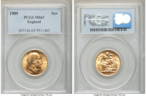 Edward VII gold Sovereign 1909 MS63 PCGS, KM805. Bright and lustrous. AGW 0.2355 oz. 

HID09801242017

© 2020 Heritage Auctions | All Rights Reser...