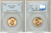 George V gold Sovereign 1915 MS64 PCGS, KM820. AGW 0.2355 oz. 

HID09801242017

© 2020 Heritage Auctions | All Rights Reserved
