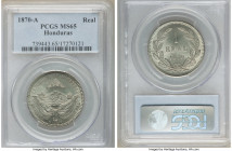 Republic Real 1870-A MS65 PCGS, Paris mint, KM33. An outstanding representation of the type with a crisp strike and strong original luster, cracked fl...