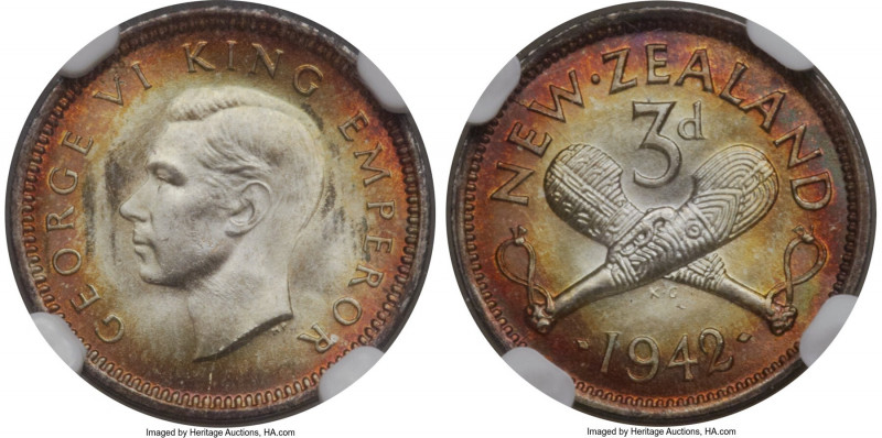 George VI 3 Pence 1942 MS66 S NGC, KM7. A virtually perfect example of this type...