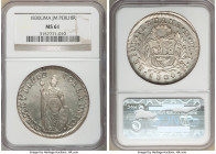 Republic 8 Reales 1830 LM-JM MS61 NGC, KM142.3. Essentially brilliant with semi-prooflike luster around the peripheral lettering. Exceptional strike f...