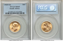 George V gold Sovereign 1925-SA MS65 PCGS, Pretoria mint, KM21. Whirling golden cartwheel luster. AGW 0.2355 oz. 

HID09801242017

© 2020 Heritage...