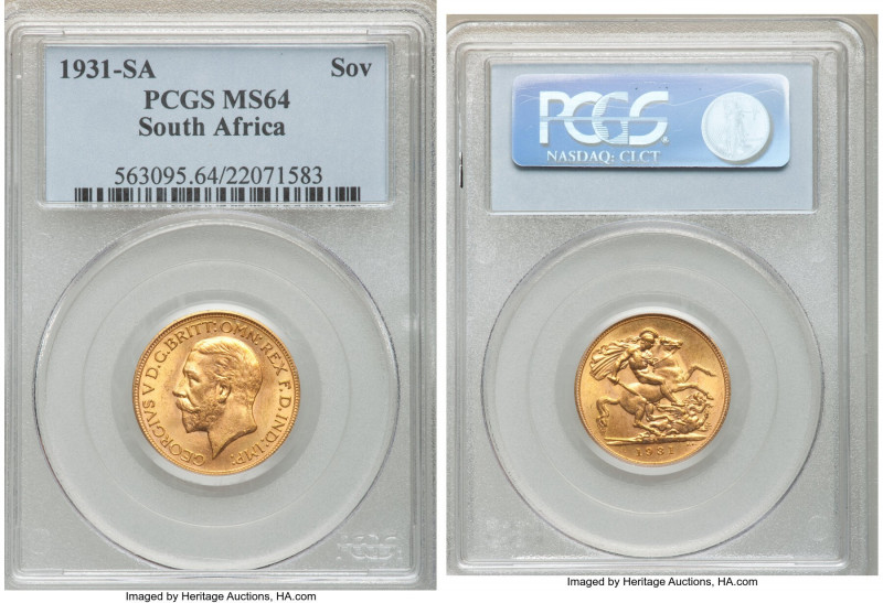 George V gold Sovereign 1931-SA MS64 PCGS, Pretoria mint, KM-A22, S-4004. Pale a...