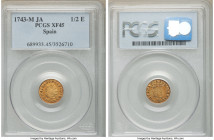 Philip V gold 1/2 Escudo 1743 M-JA XF45 PCGS, Madrid mint, KM361.1. 

HID09801242017

© 2020 Heritage Auctions | All Rights Reserved