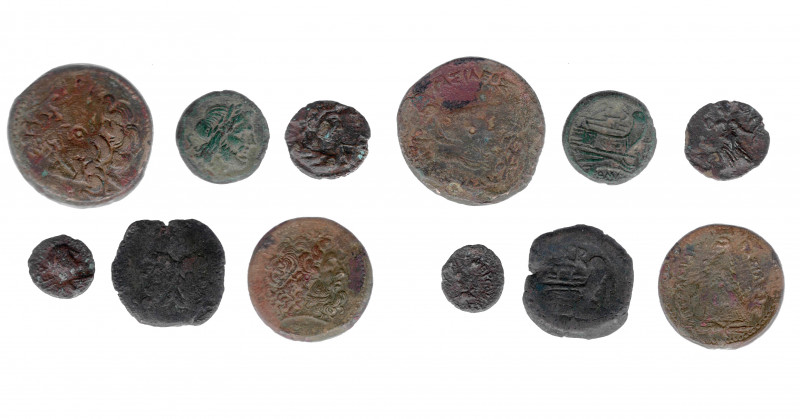 GRECIA ANTIGUA. Lote de 6 monedas de los Ptolomeos: bronces (2) unidades (2) y s...