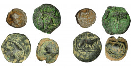 GRECIA ANTIGUA. GALIA. Masalia. Lote de 4 monedas de bronce. De BC- a BC+.