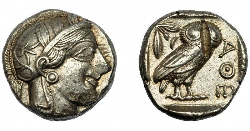 GRECIA ANTIGUA. ÁTICA. Atenas. Tetradracma (449 a.C.). A/ Cabeza de Atenea a der...