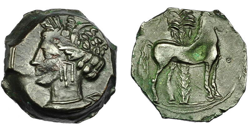 GRECIA ANTIGUA. ZEUGITANIA. Cartago. 1/2 calco (400-350 a.C.). A/ Cabeza de Tani...
