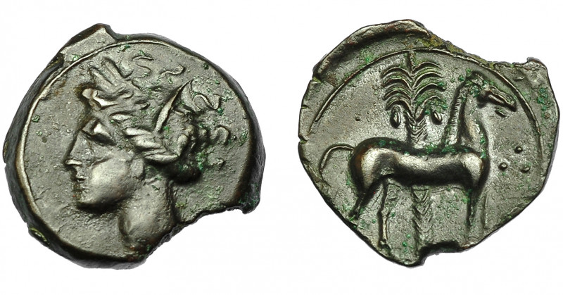 GRECIA ANTIGUA. ZEUGITANIA. Cartago. 1/2 calco (400-350 a.C.). A/ Cabeza de Tani...