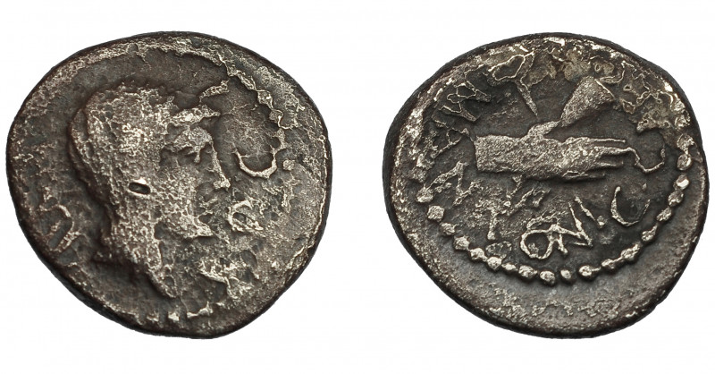 PERIODO JULIO CÉSAR- AUGUSTO. MARCO ANTONIO. Quinario. Roma (40-39 a.C.). A/ Cab...