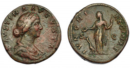 IMPERIO ROMANO. FAUSTINA LA MENOR (esposa de Marco Aurelio). Sestercio. Roma (161-175). A/ Busto drapeado a der.; FAVSTINA AVGVSTA. R/ Juno a izq. con...