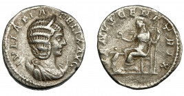 IMPERIO ROMANO. JULIA DOMNA. Antoniniano. Roma (216). R/ Venus sentada a izq.; VENVS GENETRIX. AR 4,48 g. 21,17 mm. RIC-388a. MBC-. Escasa.