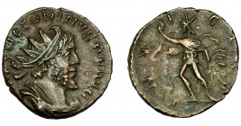 IMPERIO ROMANO. VICTORINO. Antoniniano. Colonia (269-271). R/Sol avanzando a izq., con una mano levantada y látigo; INVICVS. VE 2,85 g. 19,39 mm. RIC-...