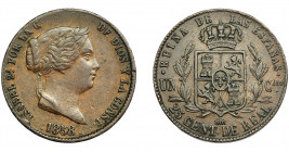 ISABEL II. 25 céntimos de real. 1858. Segovia. VI-149. MBC.