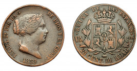 ISABEL II. 25 céntimos de real. 1859. Segovia. VI-150. MBC-.