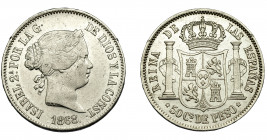 ISABEL II. 10 centavos de peso. 1868. Manila. MBC.