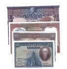 BILLETES ESPAÑOLES. BANCO DE ESPAÑA. Lote de 4 billetes. 25 Pesetas 8-1928; 50 pesetas 7-1935; 500 pesetas 4-1931; 1000 pesetas 7-1925. El primero con...