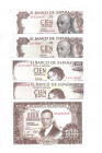 BILLETES ESPAÑOLES. BANCO DE ESPAÑA. Lote de 5 billetes de 100 ptas. 4-1953 Serie 2Y, 11-1965 (2), sin serie y Serie 1J; y 11-1970 (2), sin serie y Se...