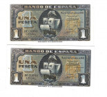 BILLETES ESPAÑOLES. BANCO DE ESPAÑA. Lote de 2 billetes de 1 Peseta. 9-1940. Sin serie y serie D. ED- D43 y 43a. SC