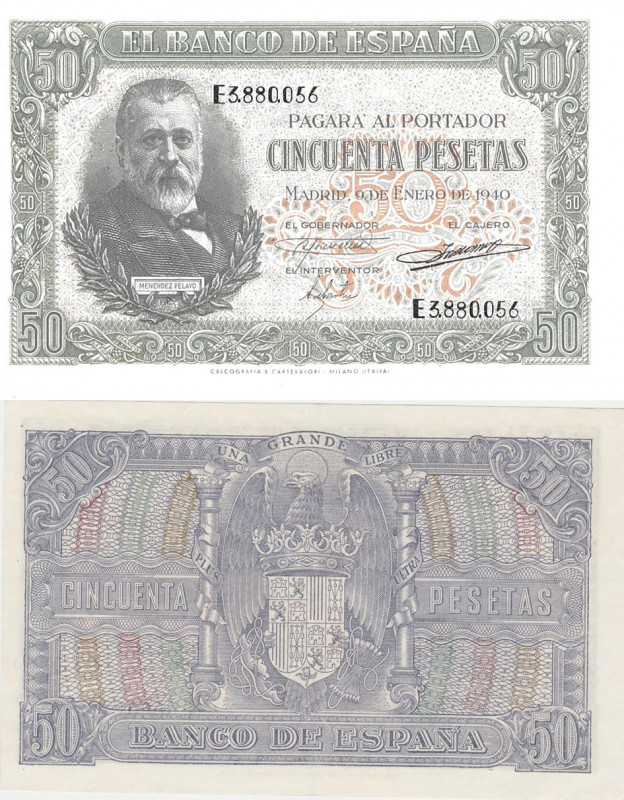 BILLETES ESPAÑOLES. BANCO DE ESPAÑA. 50 Pesetas. 1-1940. Serie E. ED- D38a. SC....