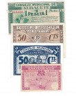 BILLETES LOCALES. Lote de 4 billetes. 25 céntimos, 50 céntimos y 1 peseta. Consejo Municipal de Albacete. 11-1937. Sello nulo para coleccionistas en l...