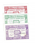 BILLETES LOCALES. Lote de 3 billetes. 25 céntavos, 50 céntavos y 1 peseta. Consejo Municipal de Alcañiz. 6-1937. MG-75 DEF. EBC+ a SC.