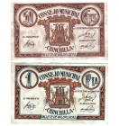 BILLETES LOCALES. Lote de 2 billetes. 50 céntimos y 1 peseta. Consejo Municipal de Chinchilla. Sin firma. MG-578 B y C. Con manchas de pegamento en la...