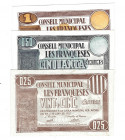 BILLETES LOCALES. Lote de 3 billetes. 25 céntimos, 50 céntimos y 1 peseta. Consejo Municipal de Les Franqueses. 6-1937. MG-673 A, B y C. EBC- a EBC+....