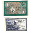 BILLETES LOCALES. Lote de 2 billetes. 50 céntimos y 1 peseta. Malla I Miramberc. 6-1937. MG-874 A y B. EBC+ a SC.