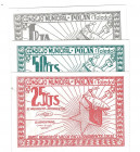 BILLETES LOCALES. Lote de 3 billetes. 25 céntimos, 50 céntimos y 1 peseta. Consejo Municipal Polan. Sin firma. MG-1147 A, B y C. SC