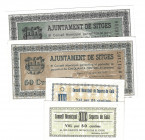 BILLETES LOCALES. Lote de 4 billetes. 25 céntimos y 50 céntimos. Consejo Municipal de Segarra de Gaia. 9-1937. MG-1341 A y B SC. 50 céntimos y 1 peset...