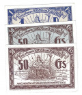 BILLETES LOCALES. Lote de 3 billetes. 50 céntimos (2) y 1 peseta. Consejo de Sponseca con Casalgordo. Sin firma. MG-1383 B (2) y C. E. EBC+ a SC.