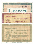 BILLETES LOCALES. Lote de 3 billetes. 25 céntimos, 50 céntimos y 1 peseta. Torredembarra. MG-453 A, B y C. EBC+ a SC
