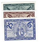 BILLETES LOCALES. Lote tres billetes Consejo Municipal Villafranca de los Caballeros. 25 céntimos, 50 céntimos y 1 peseta. Sin firma. M-G 1597 A, B y ...