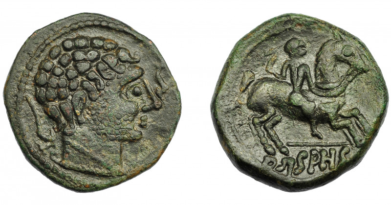 HISPANIA ANTIGUA. ARSAOS. As. A/ Cabeza masculina con torques a der., delante de...