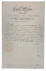 Regno di Sardegna - Carlo Alberto (1831-1849) - Decreto per il conferimento del titolo di sottonente di fanteria, con firma e sigillo di carta - 24 Ag...