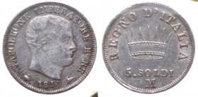 Napoleone I Re d'Italia (1805-1814) 5 Soldi (25 Centesimi) 1810 - Ag - Gig. 189
SPL+

 Shipping only in Italy