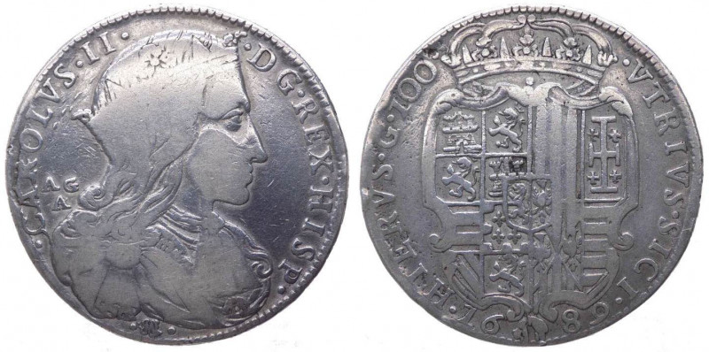 Regno di Napoli - Carlo II (1665-1700) Ducato da 100 Grana 1689 - MIR 293/1 - Ag...