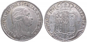 Regno di Napoli - Ferdinando IV di Borbone (1759-1816) Piastra da 120 Grana 1795 - D/ "C" allungata - NC - Ag - gr. 27,52 - Gig. 60a - frattura del co...