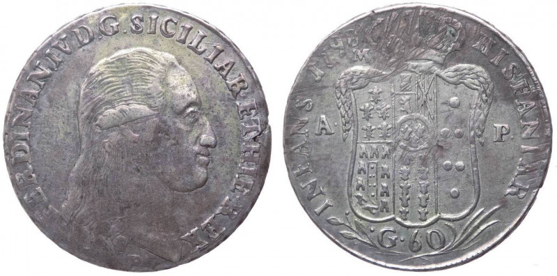 Regno di Napoli - Ferdinando IV di Borbone (1759-1816) Mezza Piastra da 60 Grana...