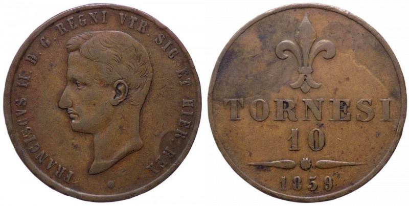 Regno delle Due Sicilie - Francesco II (1859-1860) 10 Tornesi 1859 - Cu - gr.31,...