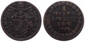 Stato Pontificio - Roma - Clemente XIII (Carlo Rezzonico) 1758-1769, Mezzo Baiocco 1759 Anno I variante sul rovescio ROM/ • 1759 • - Munt. 38 - R2 MOL...